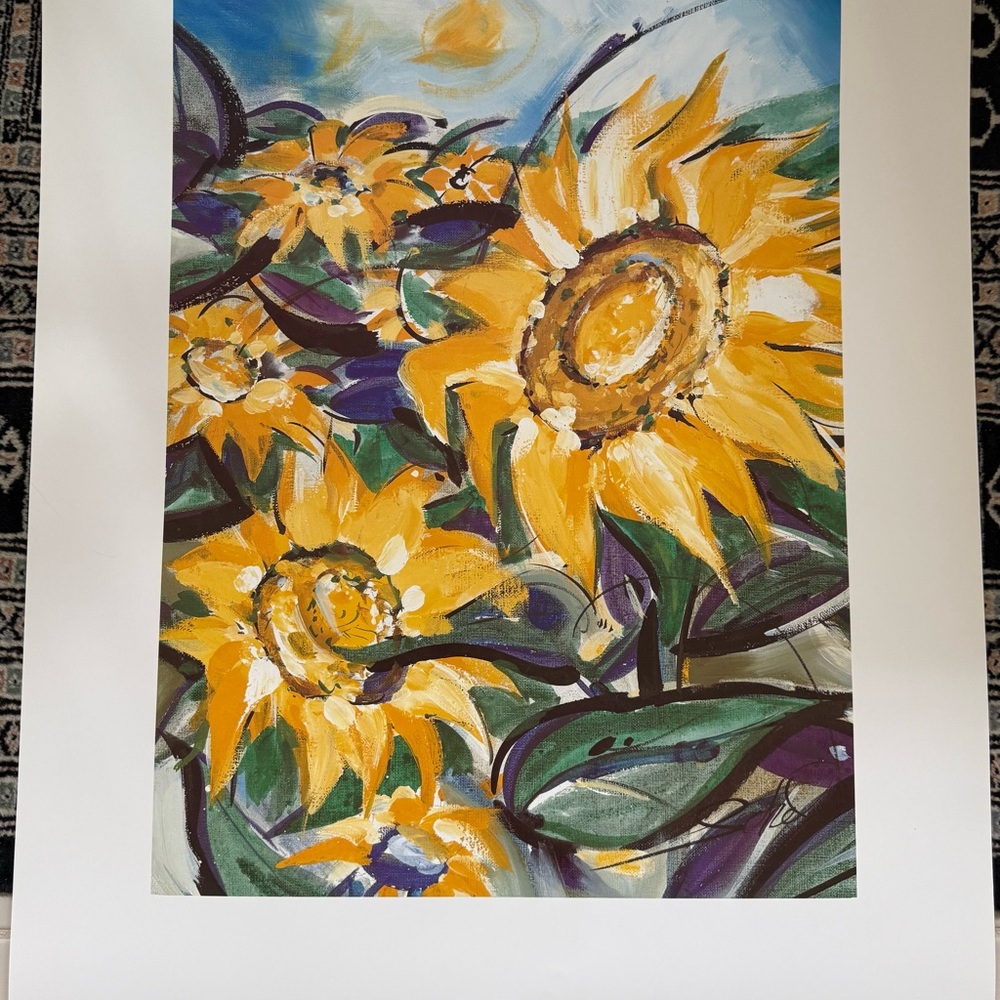 Sunflower Art Print in Yellow & Green by Alfred Gockel. Signed offset lithograph
